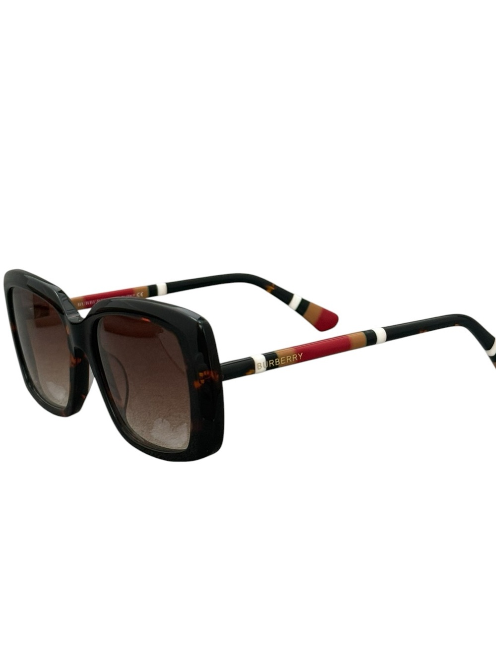 NWOT Authentic Burberry Women's Black Tortoiseshell Square Sunglasses Red Accent